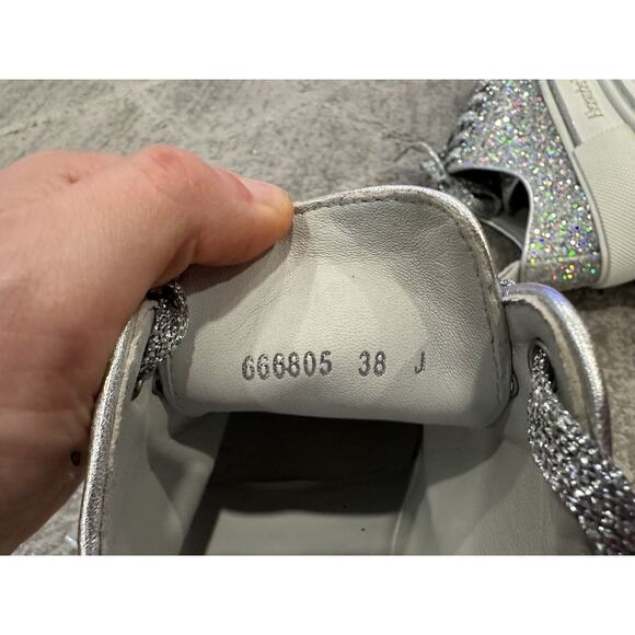 Alexander McQueen Tread Slick Lace Up Holo Silver Glitter Sneakers EU 38 - Picture 10 of 11